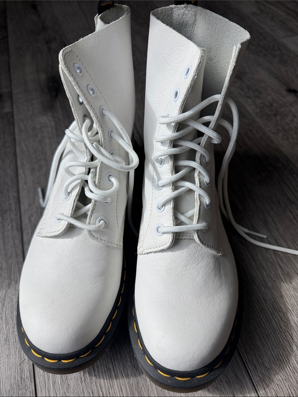 White Leather Lace-Up Combat Boots - Women's Doc Martens new size 9 
Never used